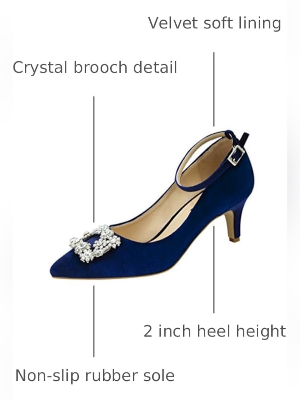 ERIJUNOR Velvet Heels for Women Kitten Heels Rhinestone Brooch Evening Shoes 8.5 - Picture 5 of 6
